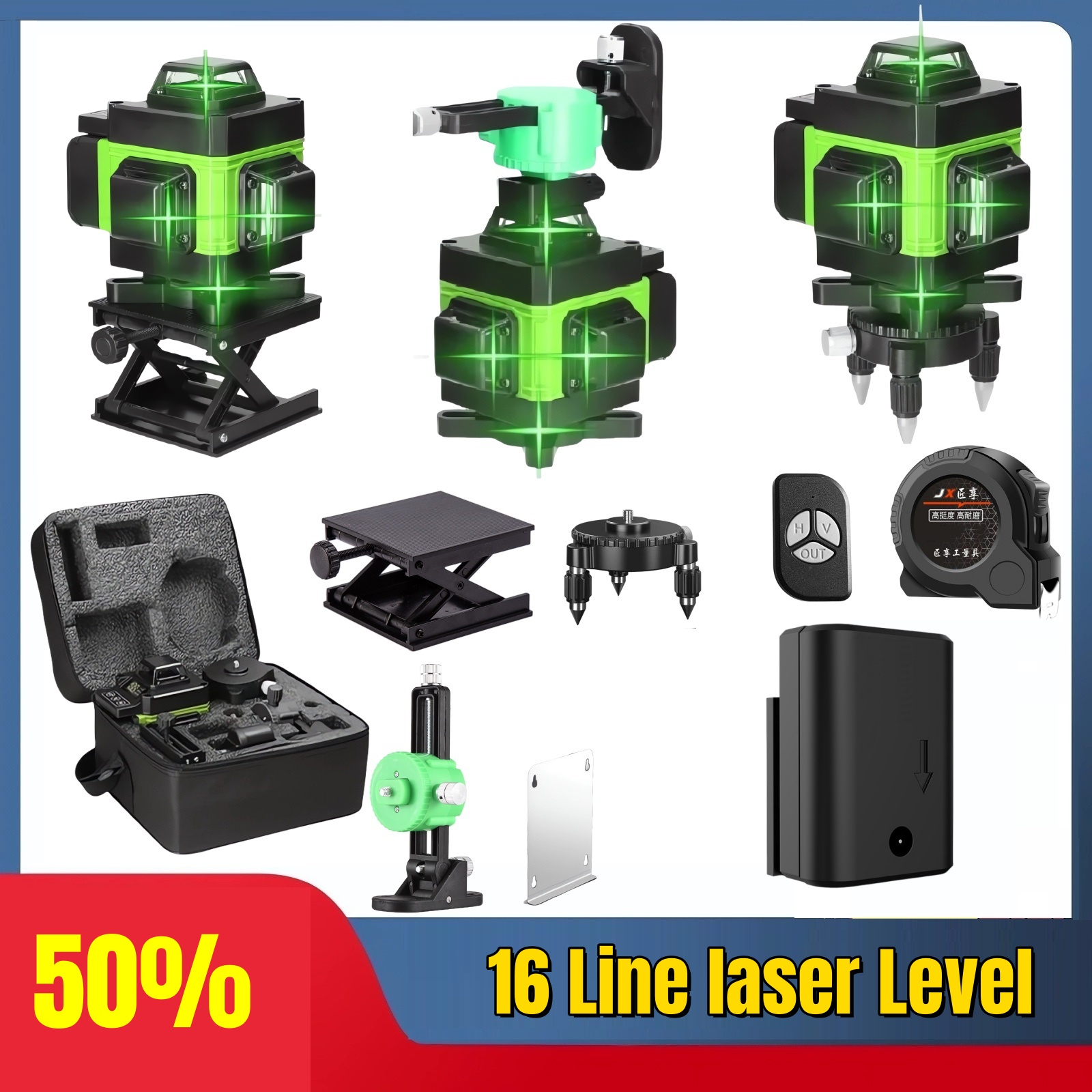 Laser Level 16 Lines 4D Green - 4D 16 Lines Professional 360°Self-leveling Horizontal