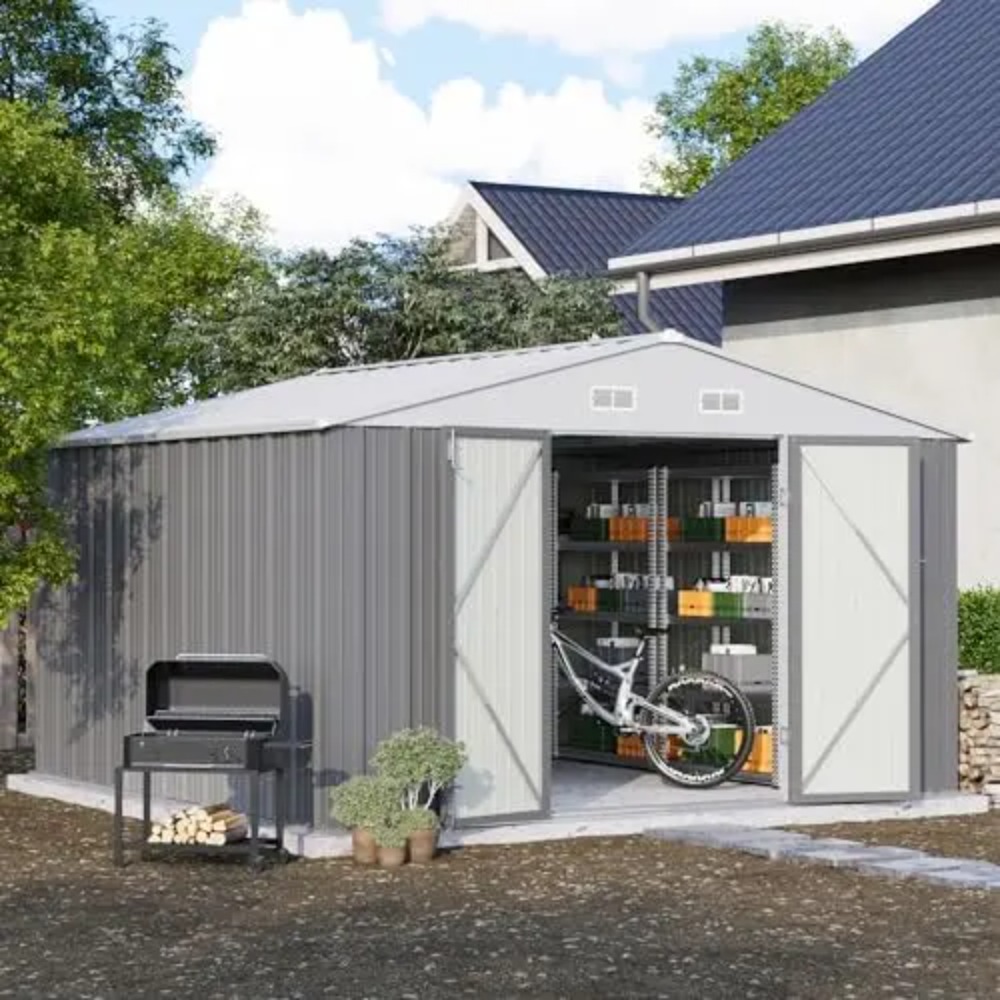 Garden Tools - 10x10 FT Metal Storage Shed, Brown