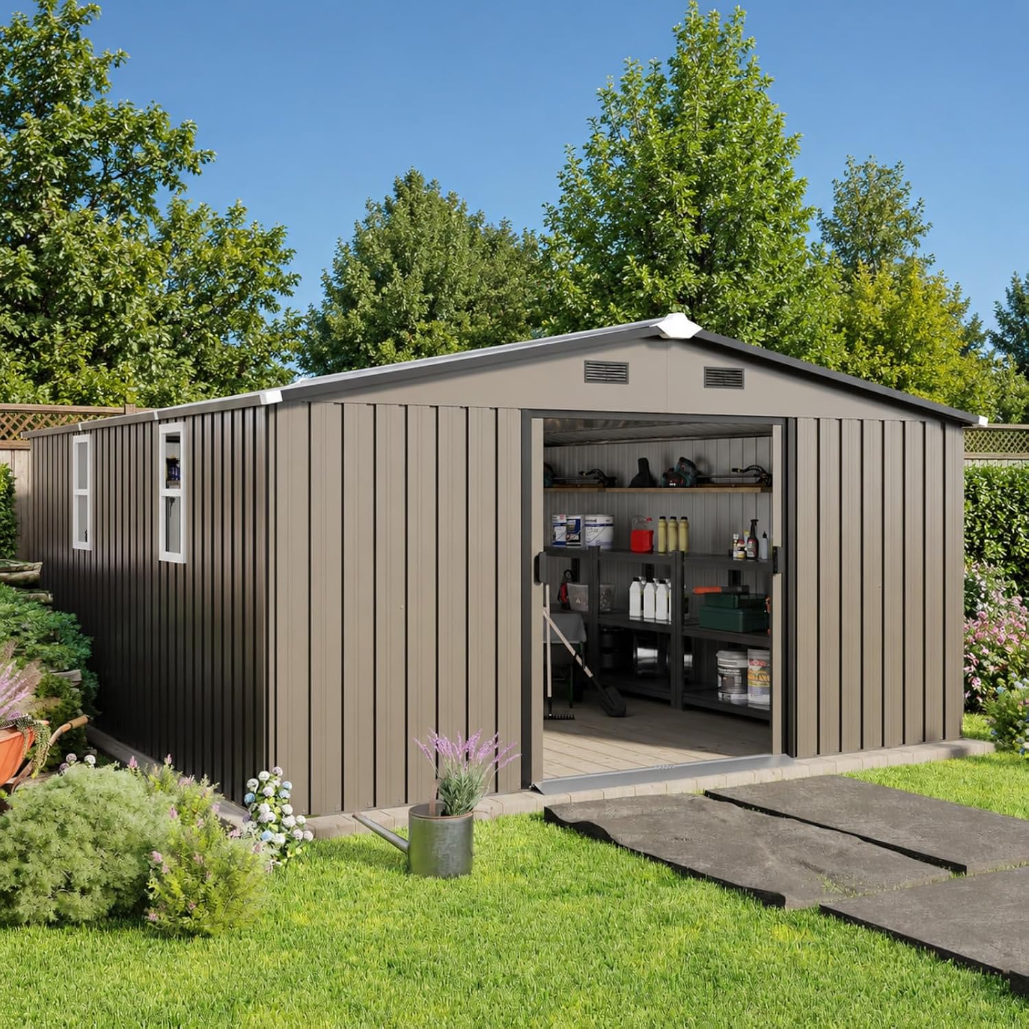 Metal Storage Shed 10x12FT Out - Garden Tools recension och pris