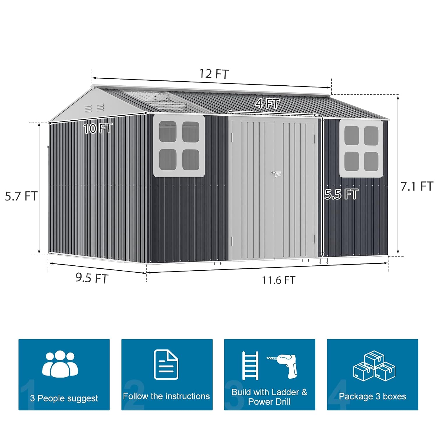 12x10 FT Metal Storage Shed wi - Garden Tools recension och pris